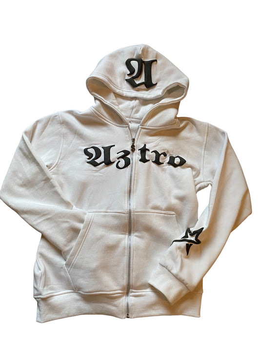 White Aztro zip Hoodie